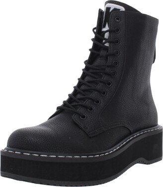 Hunt Womens Faux Leather Round Toe Combat & Lace-up Boots