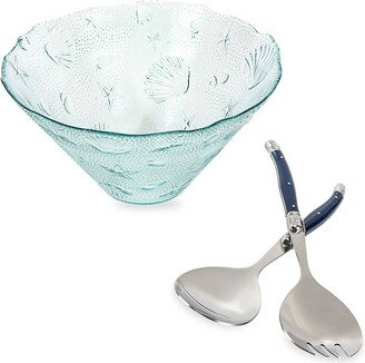 French Home Laguiole 3-Piece Coastal Salad Bowl & Laguiole Server Set