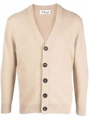 logo-embroidered knitted V-neck cardigan