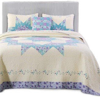 Patchwork Bedspread Embroidery Coverlet Cotton Quilt Machine Washable Oversize