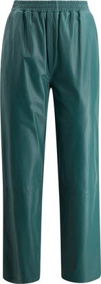 Elasticated-waist Leather Straight Trousers-AC