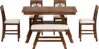 BESTCOSTY Dining Table Set, 1 Wood Dining Table & 4 Cushion Chairs & 1 Bench