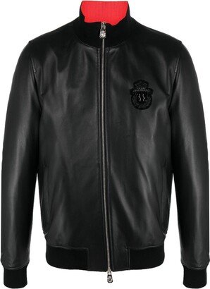 Logo-Patch Leather Bomber Jacket-AB