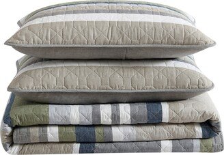 Salmon Ladder 3 Piece Quilt Set, King - Khaki, Navy