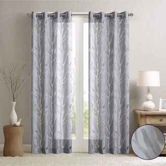 Gracie Mills Averil Sheer Bird Window Panel Curtain, Grey - 50x95