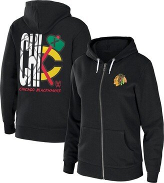 Women's Wear by Erin Andrews Black Chicago Blackhawks Sponge Fleece Full-Zip Hoodie