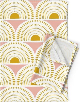 Boho Geometric Tea Towels | Set Of 2 - Aurora By Heatherdutton Blush & Goldenrod Baby Girl Nursery Linen Cotton Spoonflower