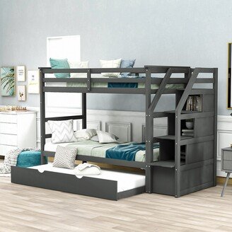 Gerojo Twin-Over-Twin Bunk Bed with Twin Size Trundle and 3 Storage Stairs