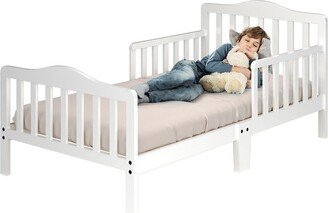 Kids Toddler Wood Bed Bedroom Furniture w/ Guardrails White