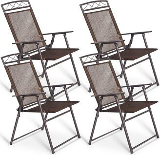 Set of 4 Patio Folding Sling Chairs Steel Textilene Camping