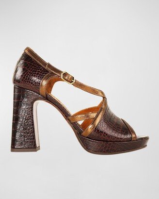 Usho Mixed Leather Platform Sandals