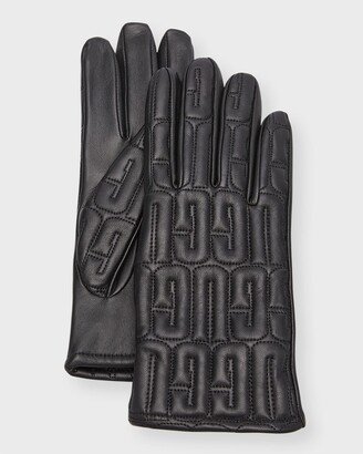 Quilted Logo Leather & Cashmere Gloves