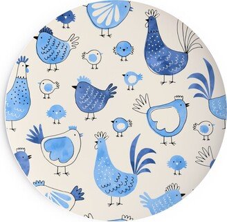 Salad Plates: Chicken And Rooster - Watercolor - Blue On Creme Salad Plate, Blue