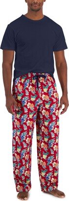 Men's Solid Top & Tropical Pants 2-Pc. Pajama Set, Created for Macy's