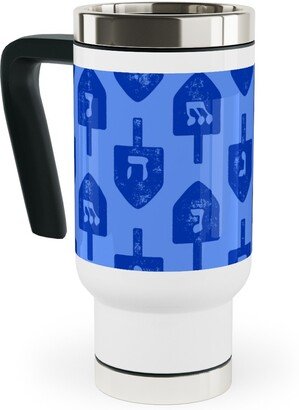 Travel Mugs: Dreidel - Blue Travel Mug With Handle, 17Oz, Blue