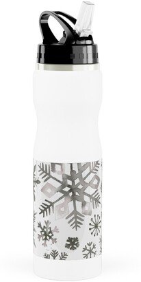 Photo Water Bottles: Winter Snowflakes - Gray Stainless Steel Water Bottle With Straw, 25Oz, With Straw, Gray