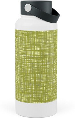 Photo Water Bottles: Linen Hatch Texture - Green Stainless Steel Wide Mouth Water Bottle, 30Oz, Wide Mouth, Green