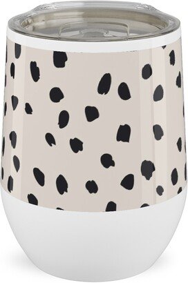 Travel Mugs: Black Marks - Creamy Beige Stainless Steel Travel Tumbler, 12Oz, Beige