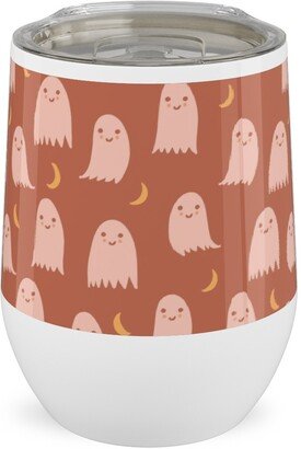 Travel Mugs: Cute Halloween Ghosts Stainless Steel Travel Tumbler, 12Oz, Pink