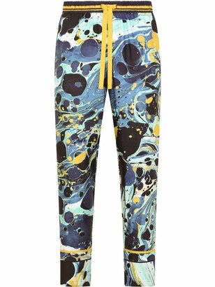 Marble-Print Silk Lounge Trousers