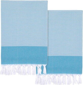 Set Of 2 Elegant Thin Stripe Turkish Aegean Cotton Pestemal Beach Towels-AD