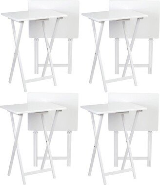 PJ Wood Conventional Solid and Sturdy Wood Construction Portable Folding TV Snack Tray Table Desk Serving Stand, White (8-Piece Set)