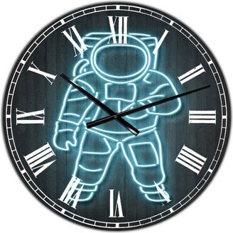 Designart Neon Astronaut Oversized Modern Wall Clock - 38