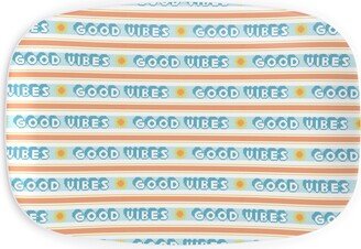 Serving Platters: Good Vibes Vintage Typography Serving Platter, Orange