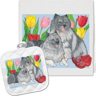 Keeshond Kitchen Dish Towel & Pot Holder Gift Set