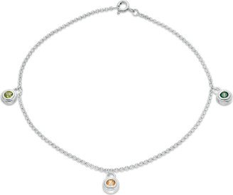 Mother's 4.0mm Birthstone Charm Anklet in Sterling Silver (1-7 Stones)