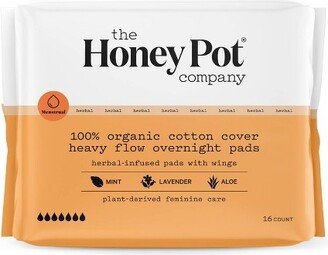 The Honey Pot Company Herbal Overnight Heavy Flow Pads with Wings, Organic Cotton Cover - 16ct