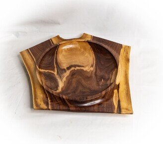 Unique Handmade Wood Turned, Carved Live Natural Edge Wooden Walnut Crotch Bowl Plate 1801