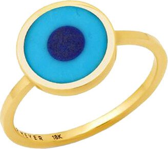 Mini Turquoise Lapis Inlay Evil Eye Yellow Gold Ring