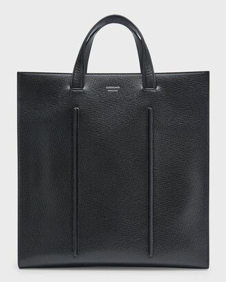 Men's Leather Tote Bag with Rib Inserts