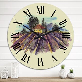 Designart 'Spring Landscape With Blooming Lavender' Country wall clock