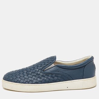 Blue Intrecciato Leather Slip On Sneakers Size 44