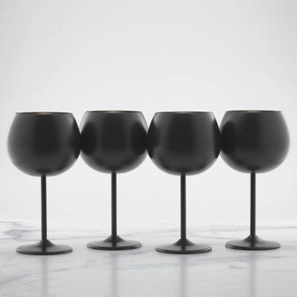 Set of 4 18oz Stainless Steel Wine Glasses Black Finish