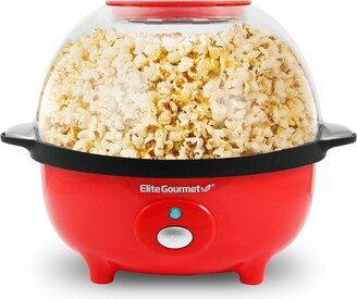 Elite Gourmet 3 Qt. Automatic, Stirring Hot Oil Popcorn Machine with Measuring Cap & Built-in Reversible Serving Bowl