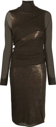 Virgin-Wool Sequin-Design Midi-Dress