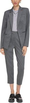 Petite Pinstripe One Button Blazer Mid Rise Pinstripe Cropped Pants