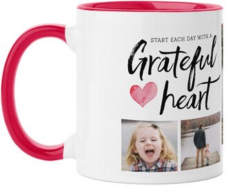 Mugs: Grateful Heart Mug, Red, 11Oz, White