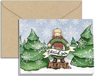 Paper Frenzy Winter Lumberjack Christmas Holiday Thank You Note Cards with Kraft Envelopes - 25 pack