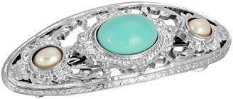 Women's Silver-Tone Imitation Pearl Stone Barrette