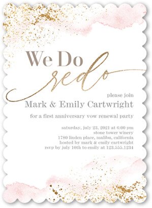 Wedding Anniversary Invitations: We Do Redo Wedding Anniversary Invitation, Pink, 5X7, Pearl Shimmer Cardstock, Scallop