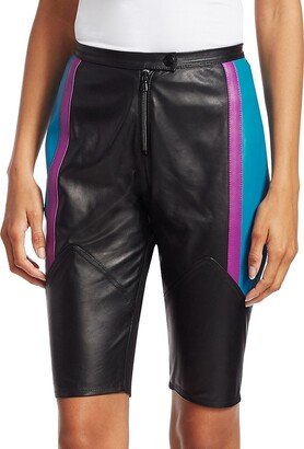 Colorblock Leather Bike Shorts