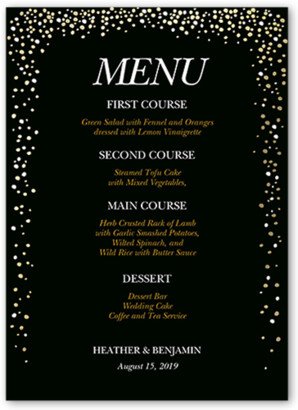 Wedding Menu Cards: Sparkling Romance Wedding Menu, Black, 5X7 Flat Menu, Pearl Shimmer Cardstock, Square