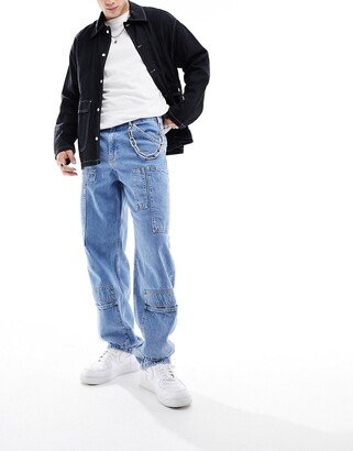 baggy utility jeans in light wash blue