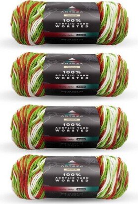 Arteza 100% Worsted Acrylic Yarn 4-Pack, Holly Jolly