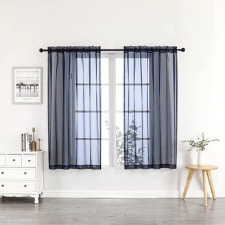 Kate Aurora Simplistic Living 2 Piece Lightweight Rod Pocket Navy Blue Sheer Curtains For Small Windows - 63 in. Long