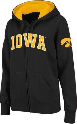 Women's Stadium Athletic Black Iowa Hawkeyes Arched Name Full-Zip Hoodie